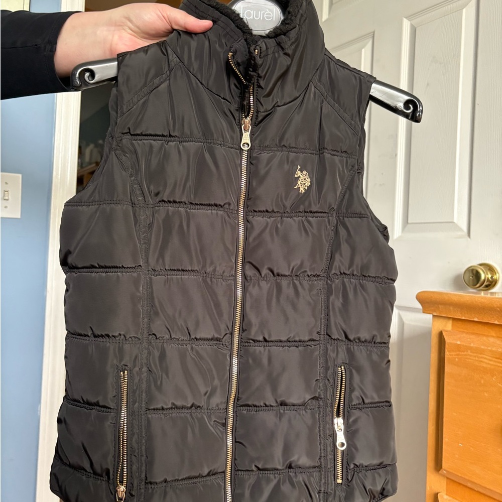 US Polo Black Quilted Vest with Gold Accents